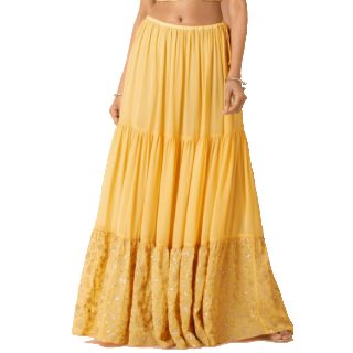 Women Yellow & Gold-Coloured Embellished Tiered Maxi Skirt